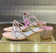 Square Heels Crystal Butterfly-knot Party Shoes