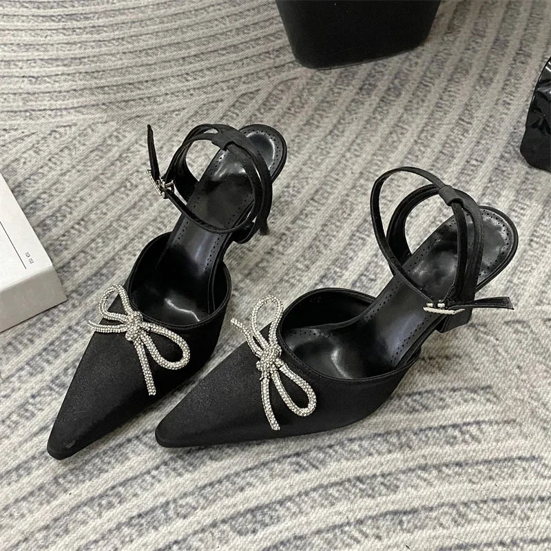 Crystal Butterfly-knot Thin High Heeled Pumps