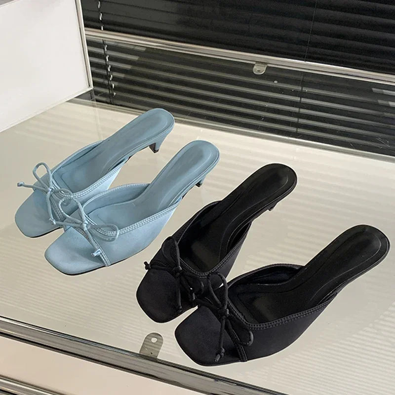 Square Toe Butterfly-knot Low Heels Shoes