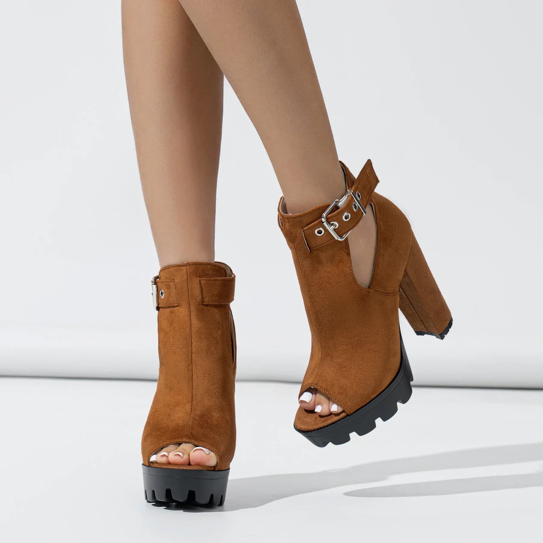 Buckle Strap Platform Square High Heel Shoes