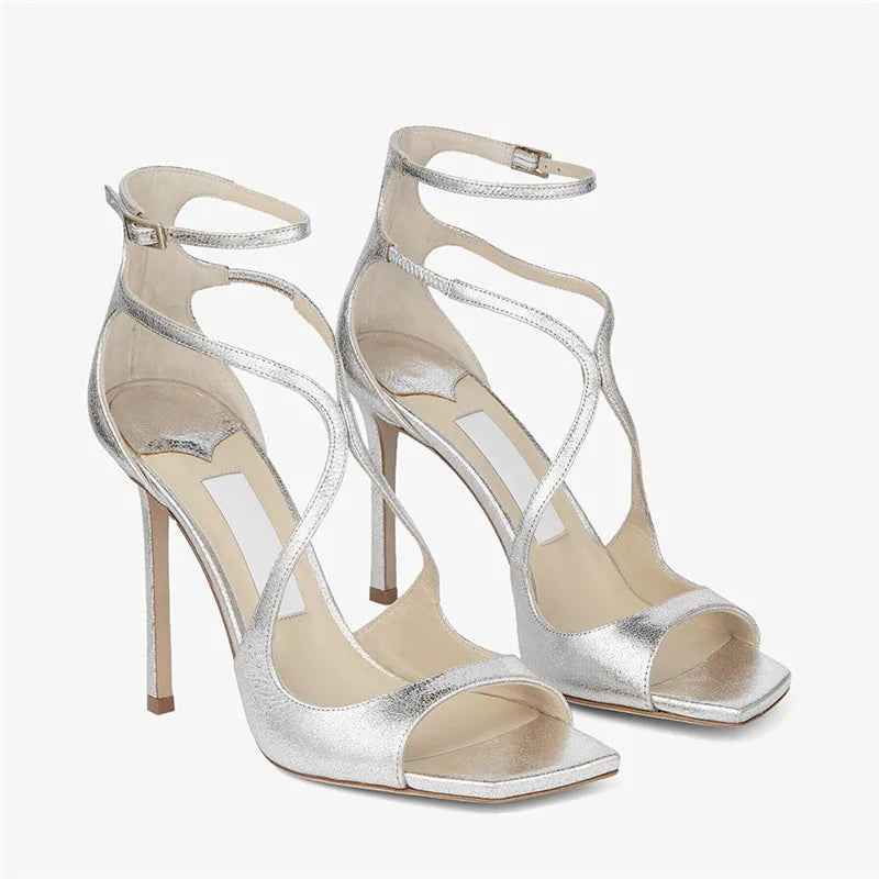 Square Toe Ankle Strap Heels