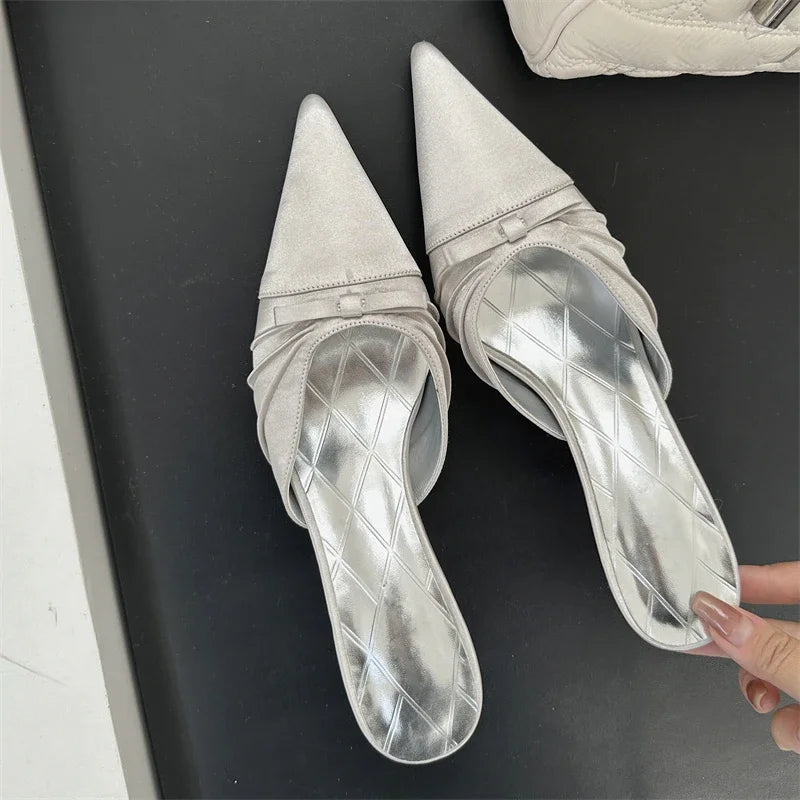 Butterfly-knot Pointed Toe Mules Thin Heels Shoes
