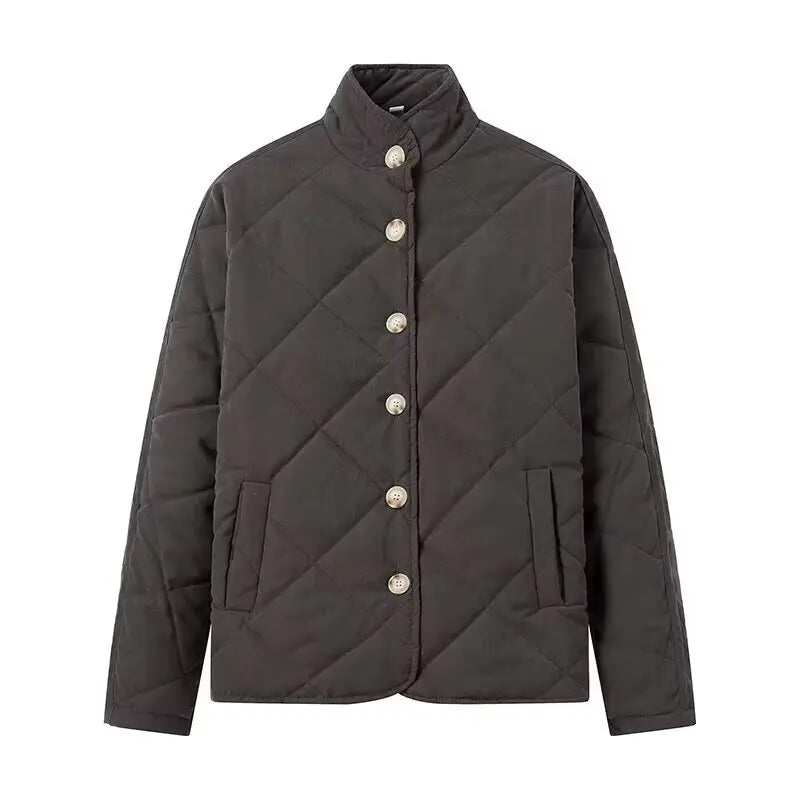 Solid Stand Collar Quilted Jacket