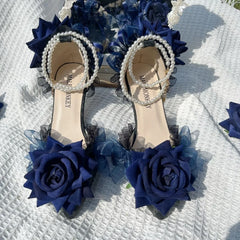 Ankle Strap Low Heel Gothic 3D Rose Shoes