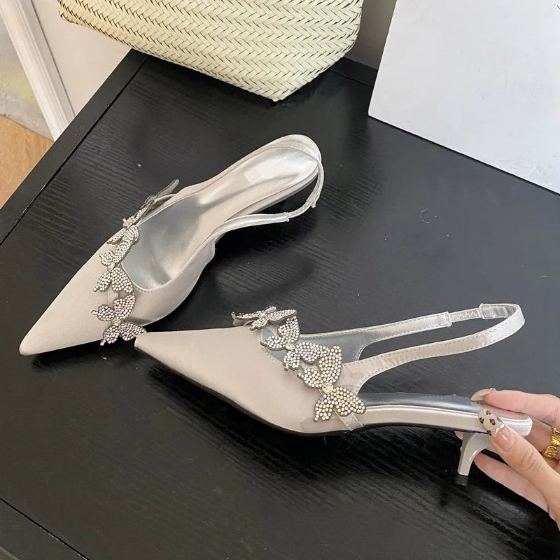 Crystal Butterfly-knot Pumps Thin Low Heels