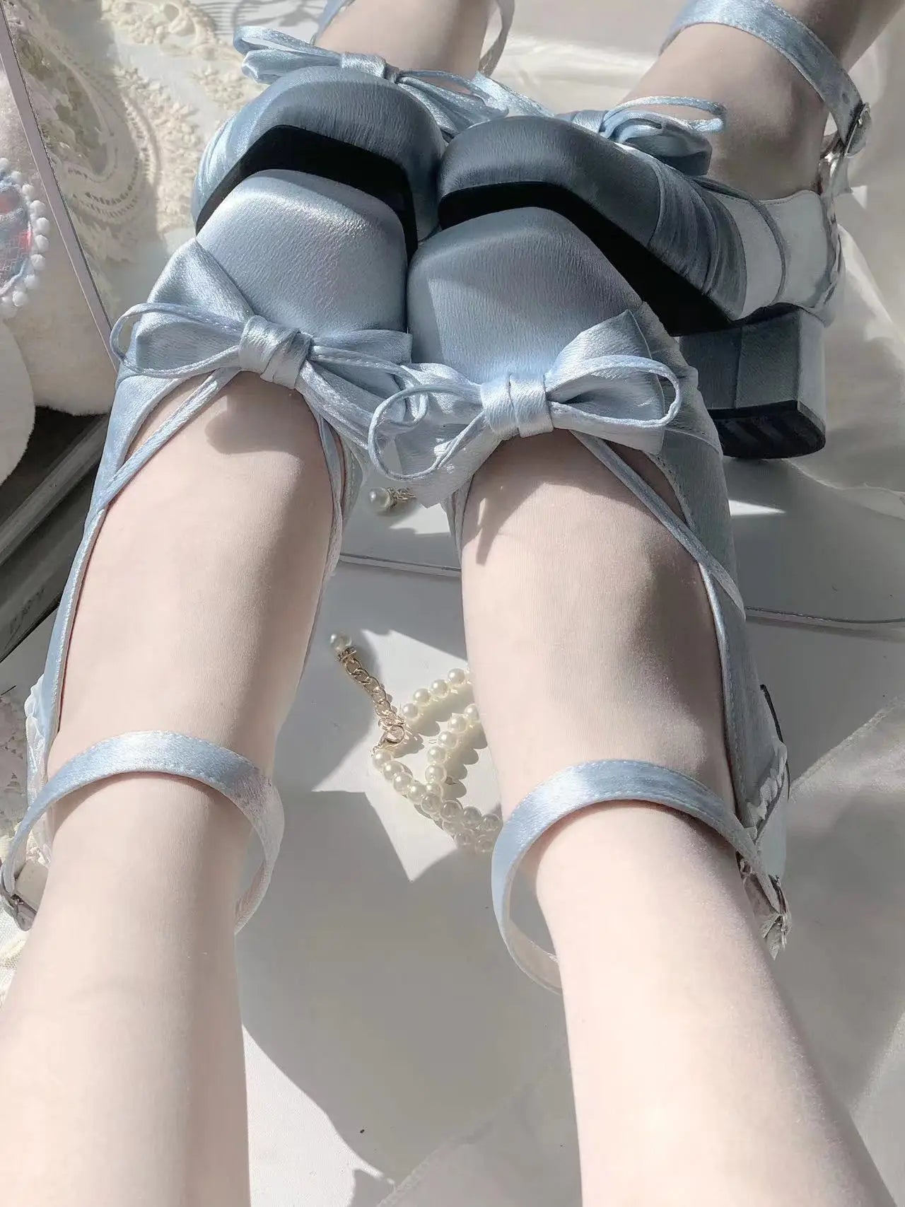 Square Toe Low Heel Satin Mary Jane Shoes