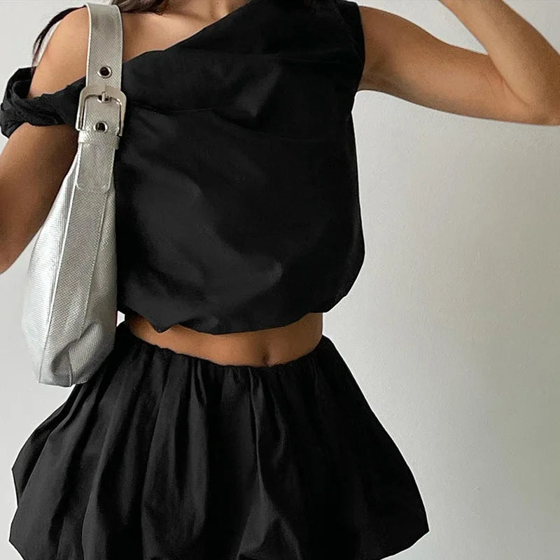 Solid Folded Two-Way Skirt Off Shoulder Tube Top