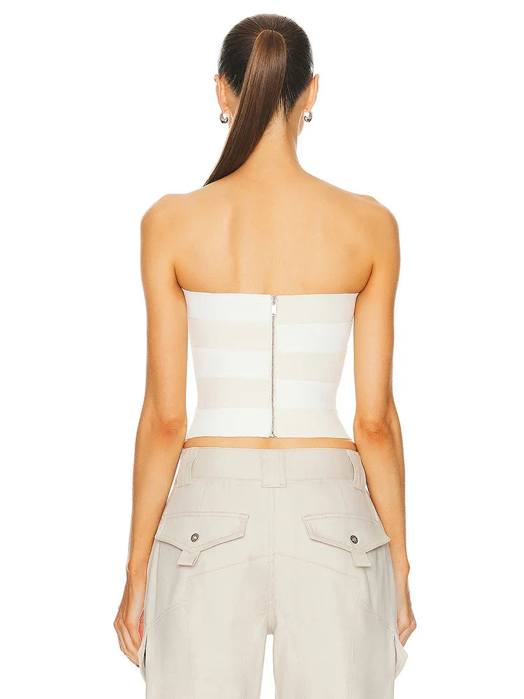 Strapless Irregular Patchwork Hollow Out Bandage Tops