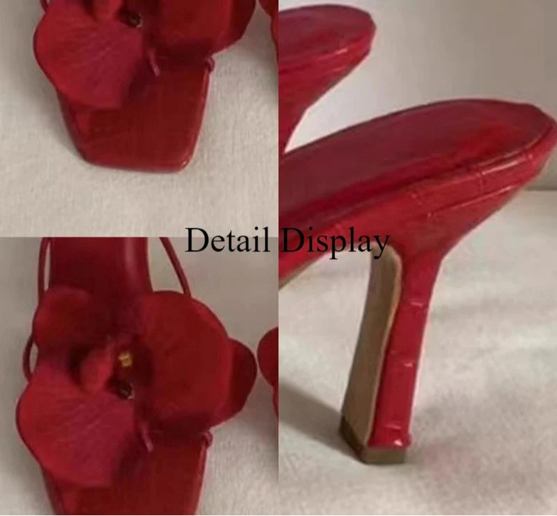 3D Flower High Heels Square Toe Shoes