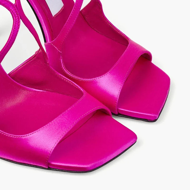 Open Toe Cross Button Elastic Belt Thin High Heel Fish Mouth Sandals