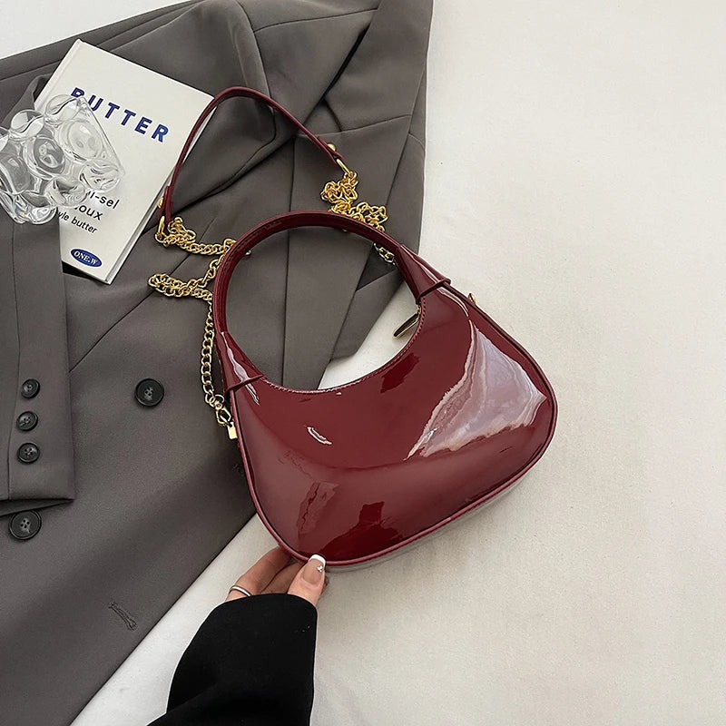 Small Glossy Faux Leather Saddle Bags