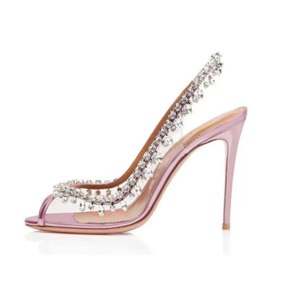 Stiletto High Heels Rhinestone Back Strap Sandals