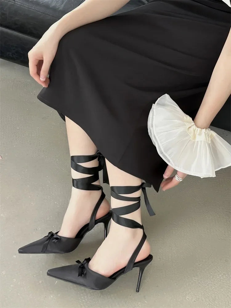 Butterfly-knot Ankle Lace Up Thin Low Heels Sandals