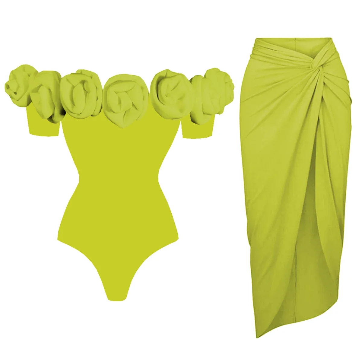 3D Flower Ruffle Printed Push-Up Women's Bikini Set