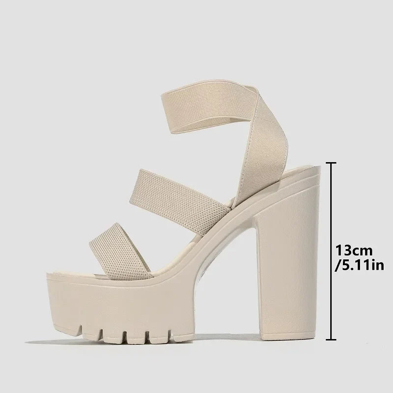 Solid Platform Square High Heels Shoes