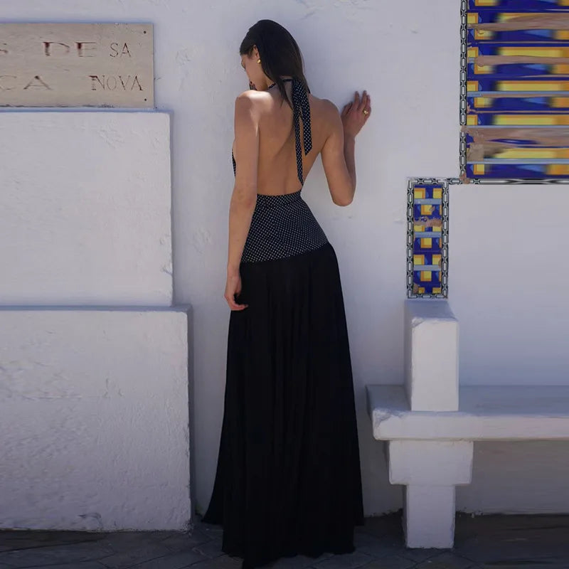 Polka Dot V-neck Fringe Maxi Dress