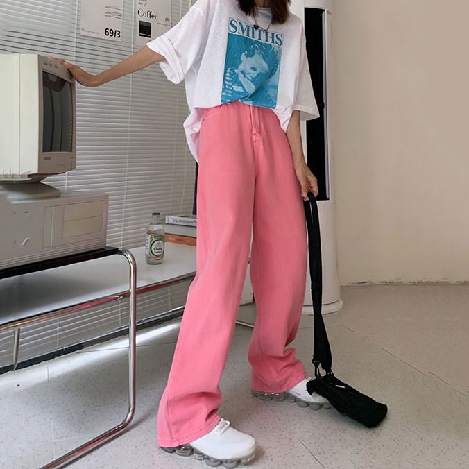 Skater Girl Aesthetic Wide Neon Jeans