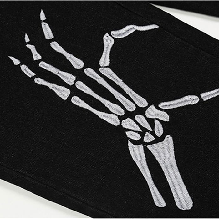 Skeleton Hands Embroidery Jeans