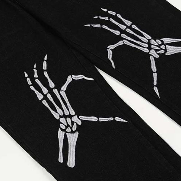 Skeleton Hands Embroidery Jeans