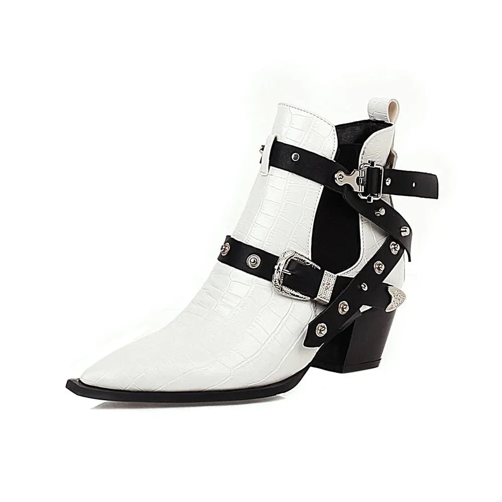 Ankle Boots Snake Pattern PU Leather Buckles