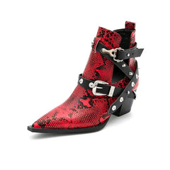 Ankle Boots Snake Pattern PU Leather Buckles