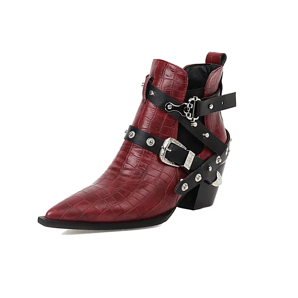 Ankle Boots Snake Pattern PU Leather Buckles