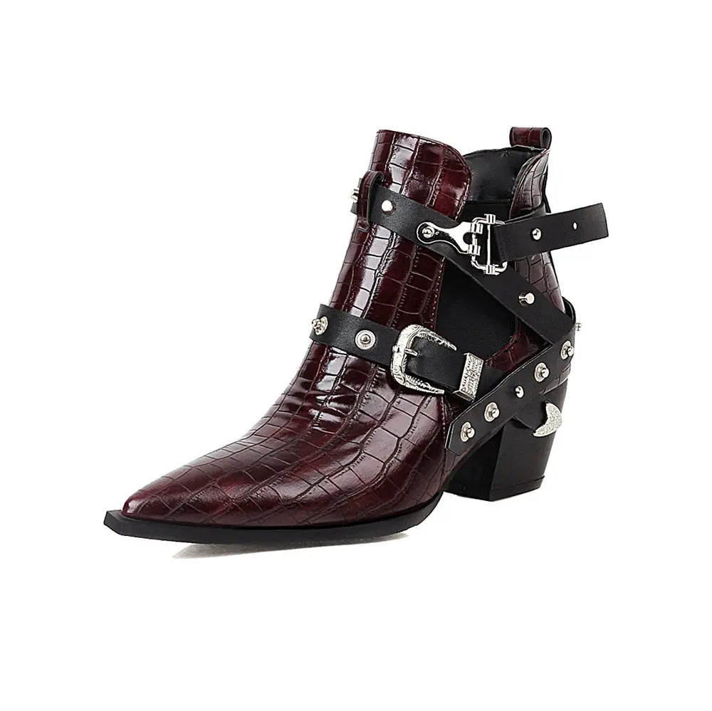 Ankle Boots Snake Pattern PU Leather Buckles