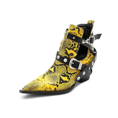 Ankle Boots Snake Pattern PU Leather Buckles