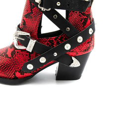 Ankle Boots Snake Pattern PU Leather Buckles