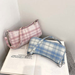 Soft Girl Plaid Baguette Bag