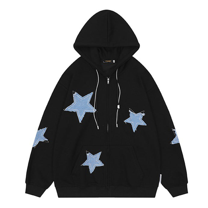 Star Patch Aesthetic Zip Up Hoodie