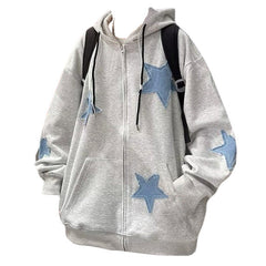 Star Patch Aesthetic Zip Up Hoodie