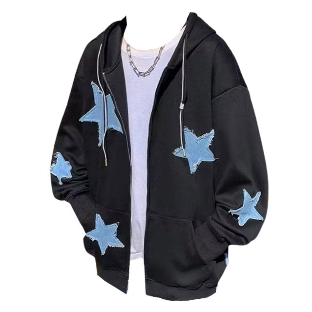 Star Patch Aesthetic Zip Up Hoodie