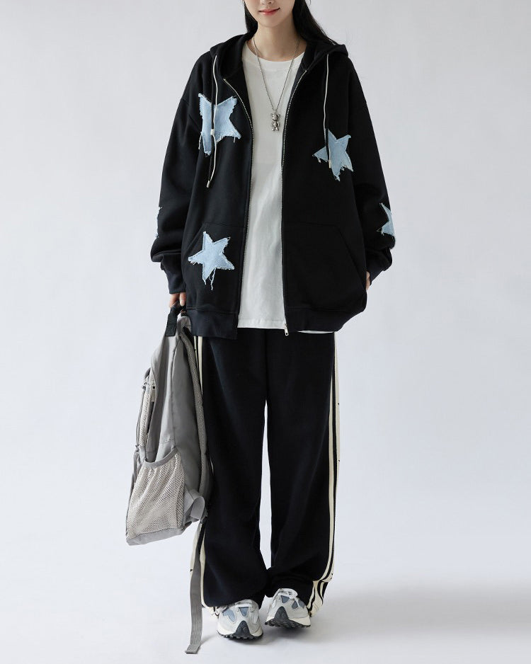 Star Patch Aesthetic Zip Up Hoodie