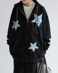 Star Patch Aesthetic Zip Up Hoodie