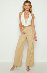 Summer Days Beige Linen Blend Pants