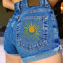 Sun and Moon Embroidered Shorts