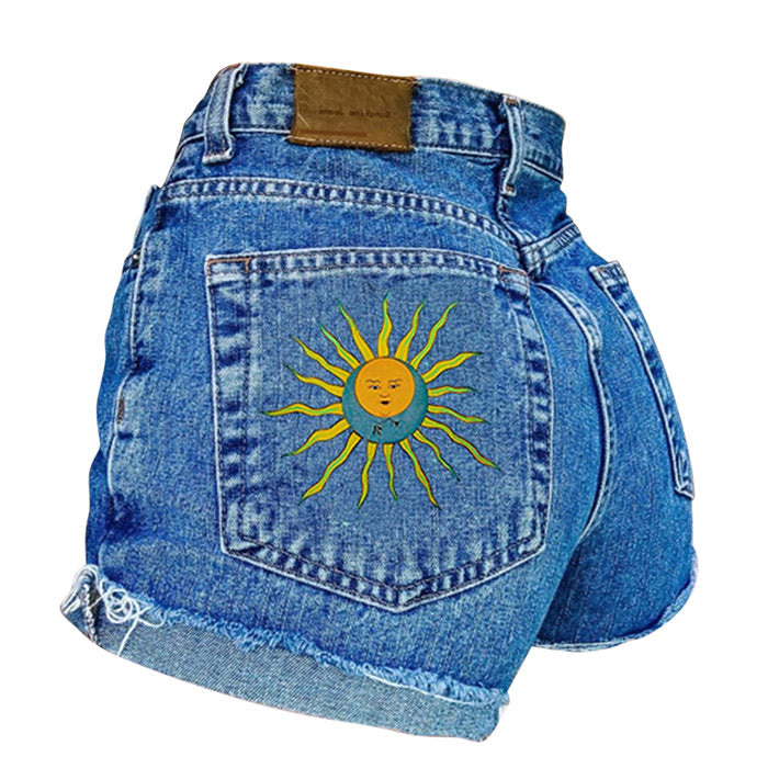 Sun and Moon Embroidered Shorts