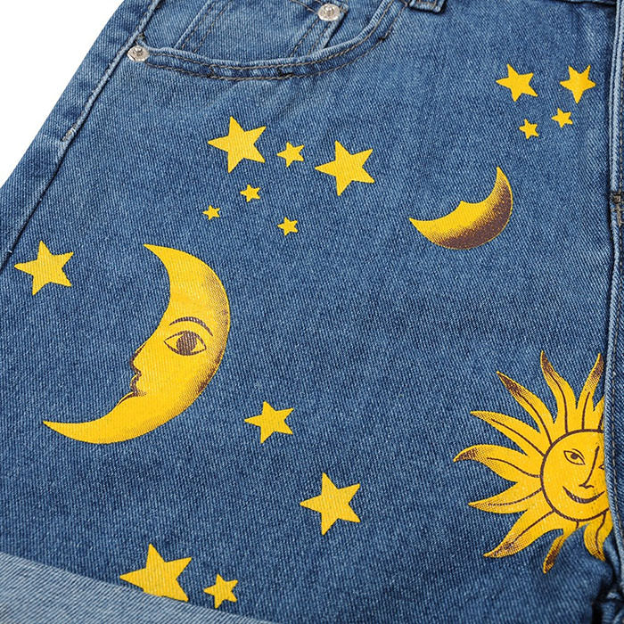 Sun and Moon Print Shorts