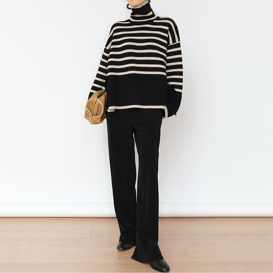 Striped Turtleneck Knit Sweater