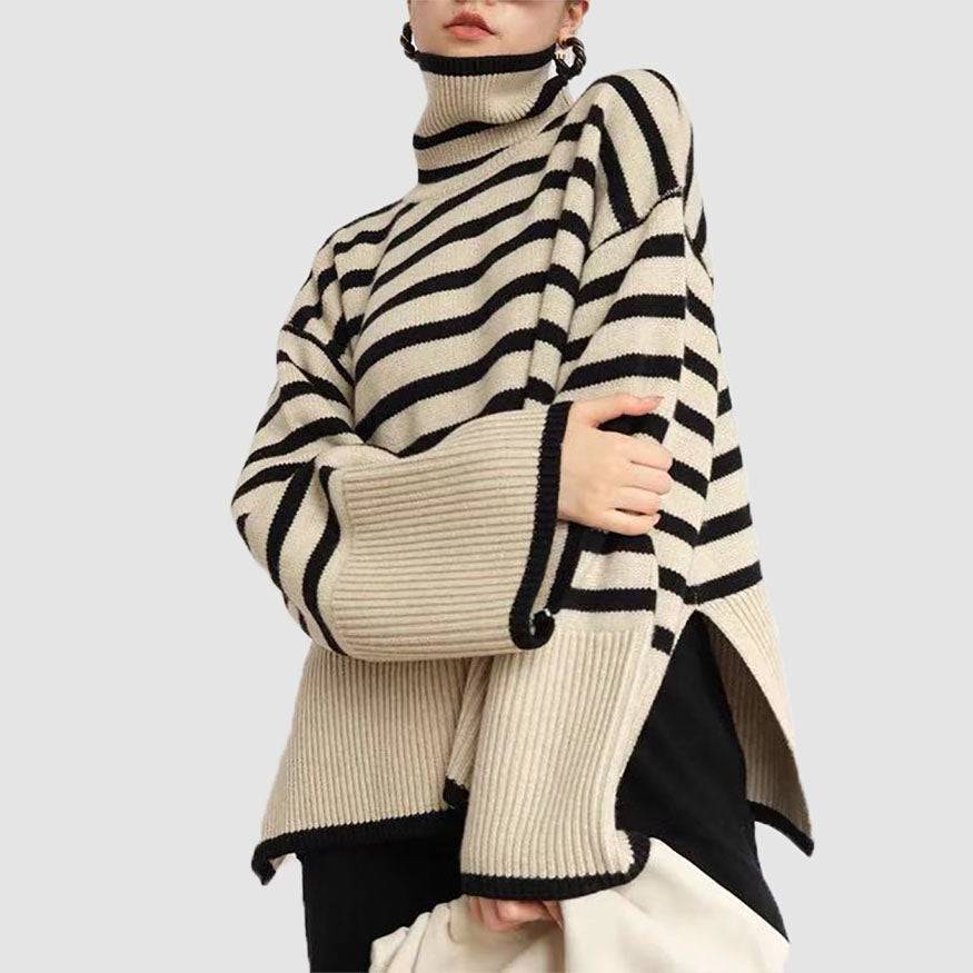 Striped Turtleneck Knit Sweater