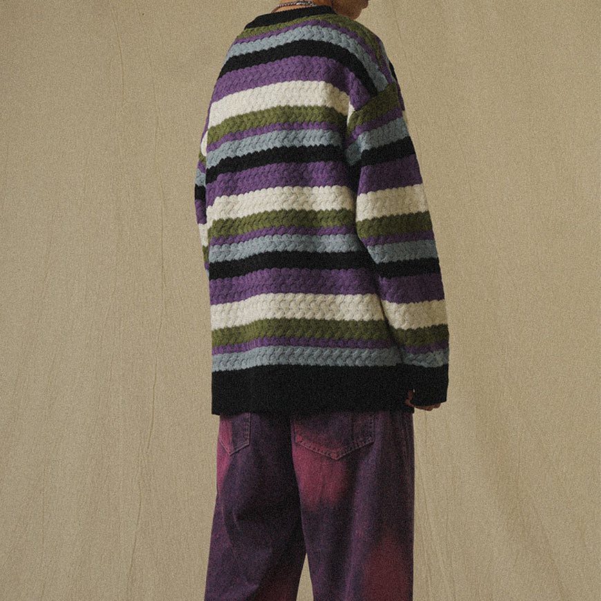 Vintage Daisy Rainbow Striped Knit Sweater