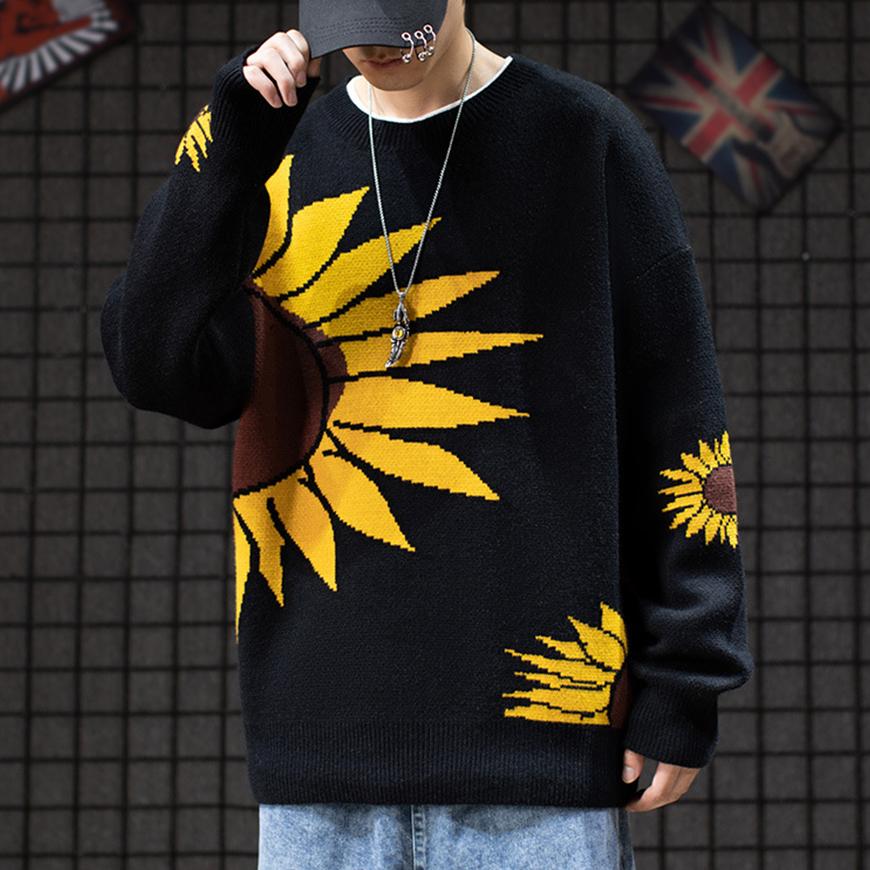 Sunflower Pattern Knitted Sweatshirt