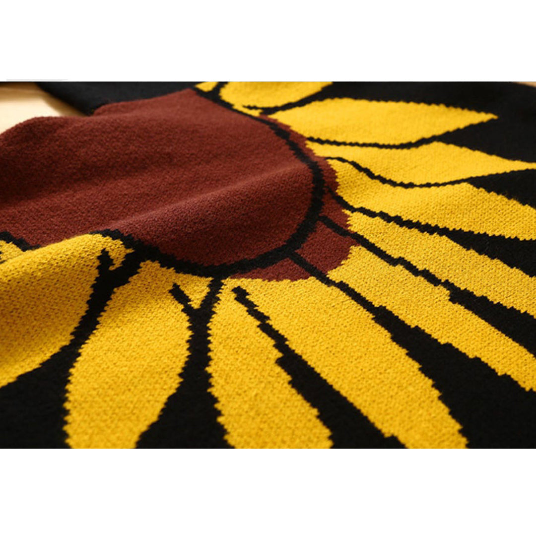 Sunflower Pattern Knitted Sweatshirt