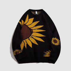 Sunflower Pattern Knitted Sweatshirt