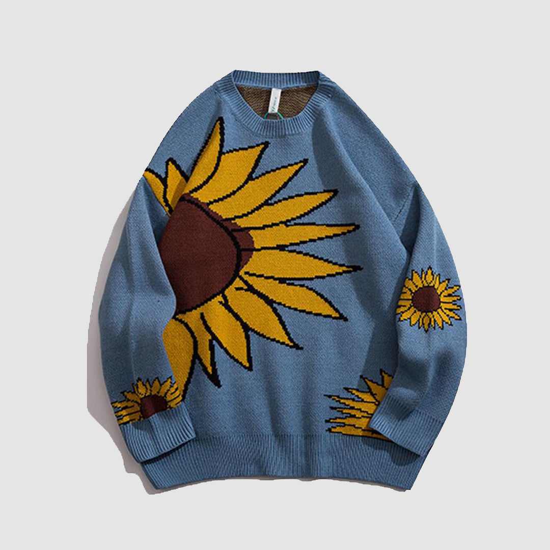 Sunflower Pattern Knitted Sweatshirt