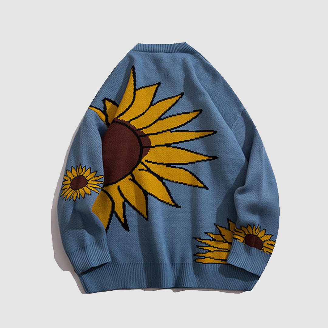 Sunflower Pattern Knitted Sweatshirt