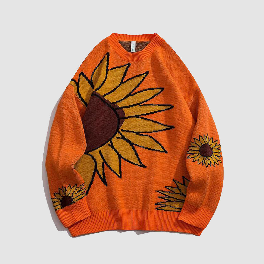 Sunflower Pattern Knitted Sweatshirt