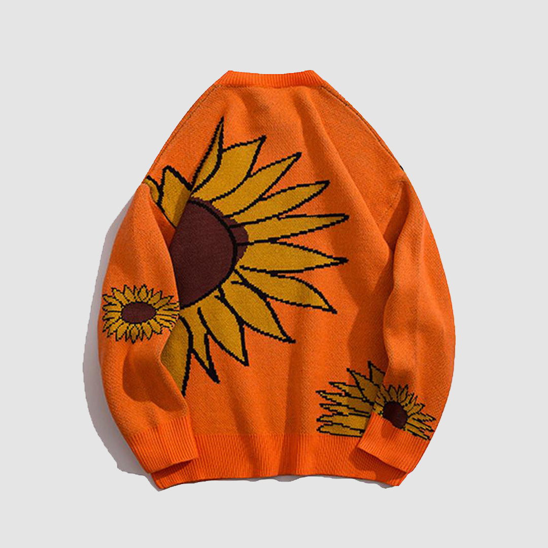 Sunflower Pattern Knitted Sweatshirt