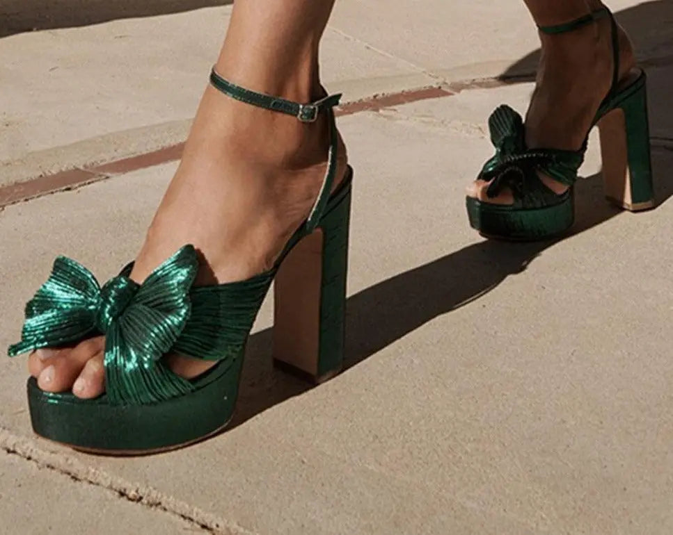 Thick High Heel Bow Platform Sandals